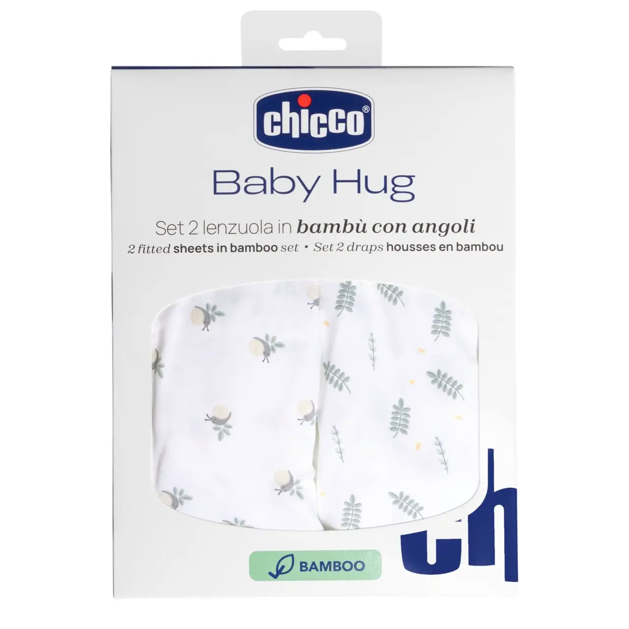 Set 2 Lenzuola con Angoli per Culla Baby Hug in Bambù Greenery - lenzuolini