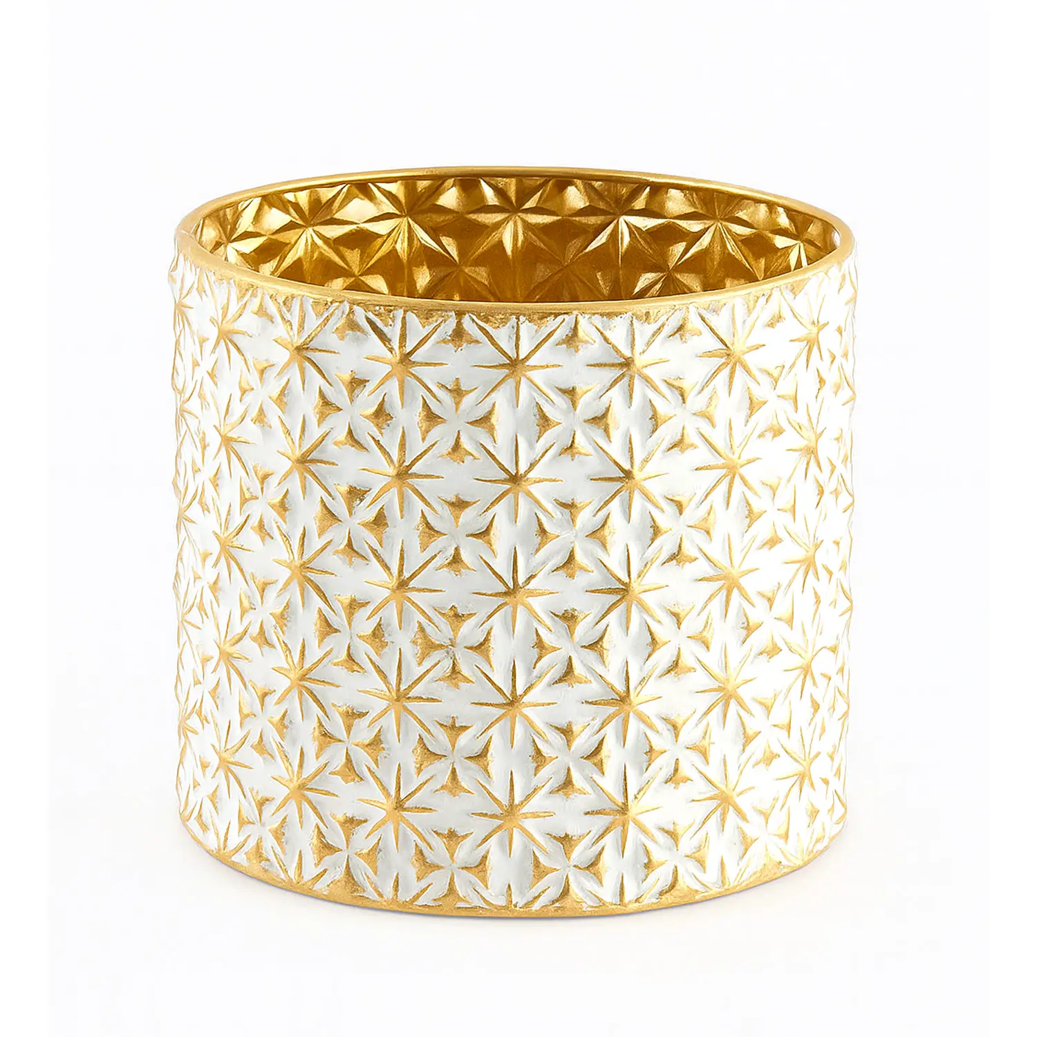 Vaso Stelle Rotondo in Metallo Bianco e Oro H30 – EDG Enzo De Gasperi - addobbi casa