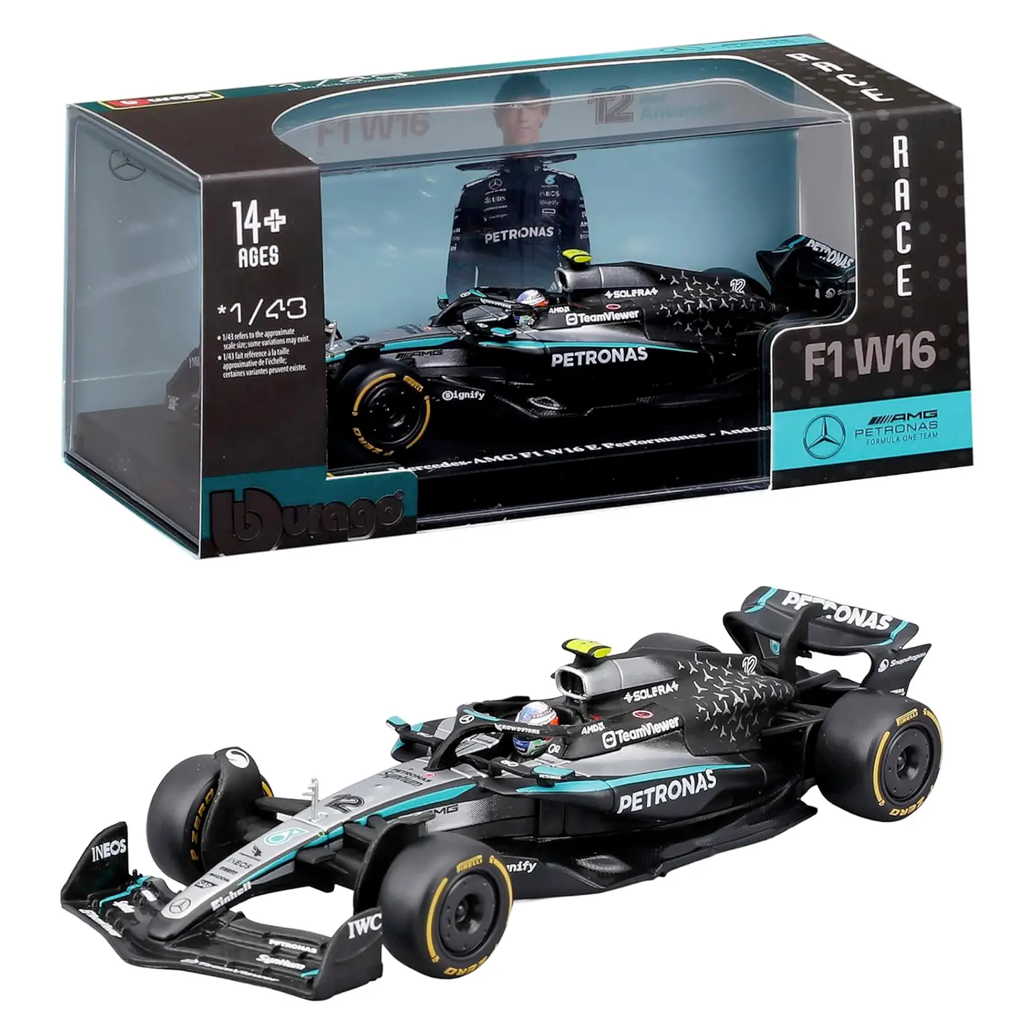 Auto 1:43 F1 Mercedes Amg W16 #12 Andrea Kimi Antonelli Con Casco - diecast