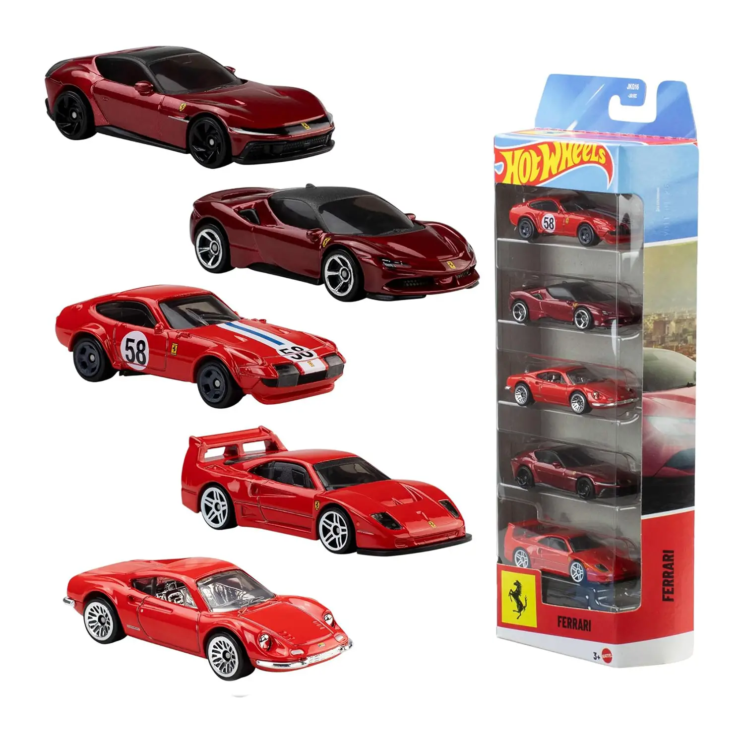 Hot Wheels Ferrari JLN12: Set 5 Auto Die-Cast 1:64 Mattel - play set
