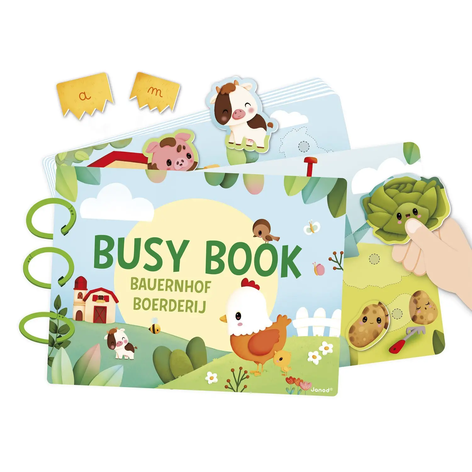 Janod Busy Book Fattoria - Libro Interattivo per Bambini - Primi giochi