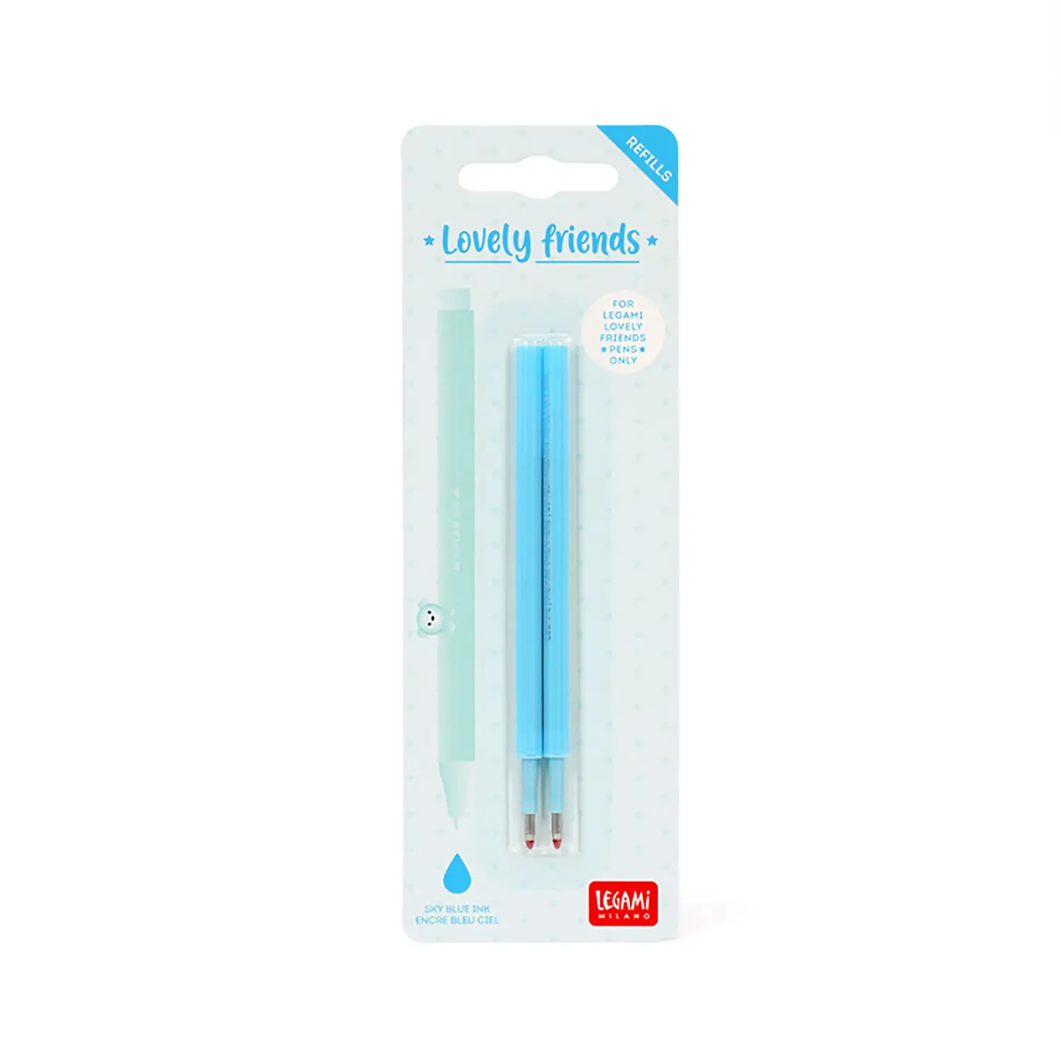 Legami Lovely Friends - Set di 2 ricariche per penna gel, colore: azzurro - legami