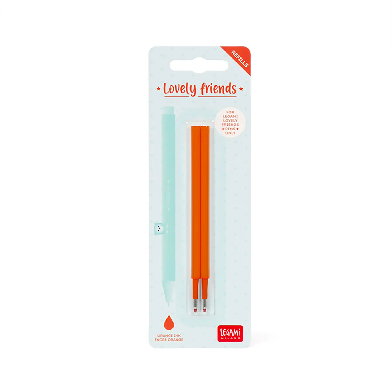 Legami Lovely Friends - Set di 2 ricariche per penna gel, colore: arancione - legami