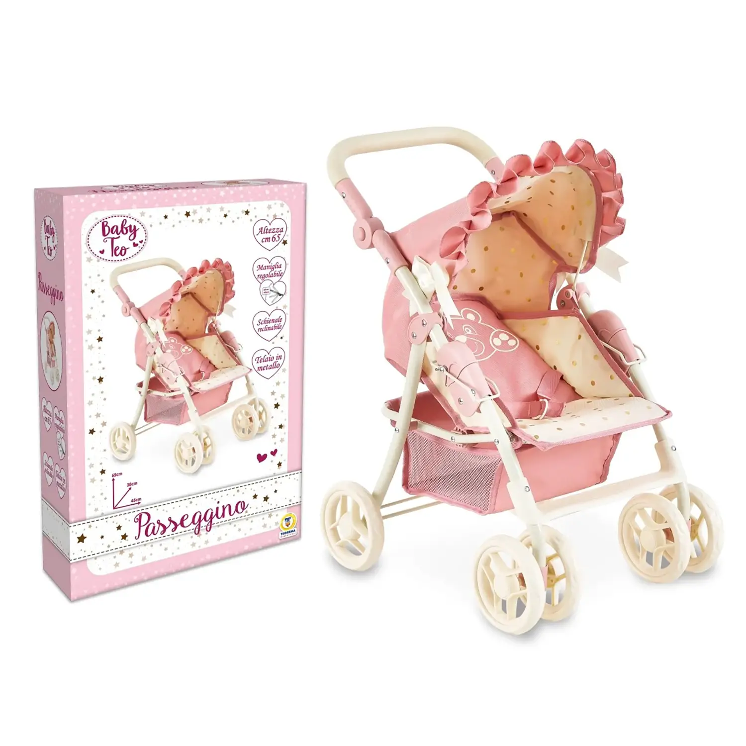 Teorema Baby Teo Passeggino Orsetto 65 cm, Schienale Regolabile - Bambole e accessori