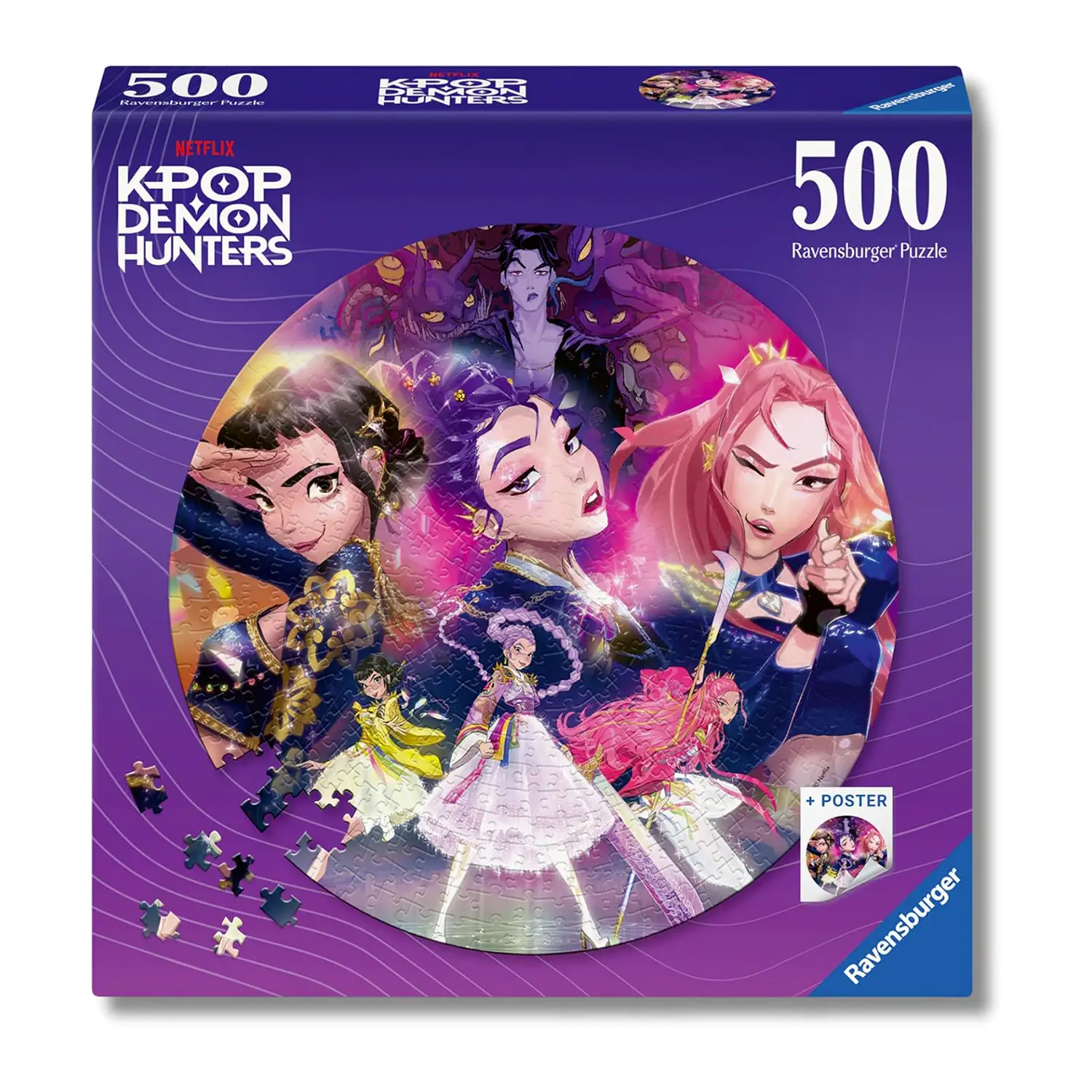 Puzzle 500 Pezzi Tondo K Pop Demon Hunters Con Poster - Ravensburger - Puzzle in cartone