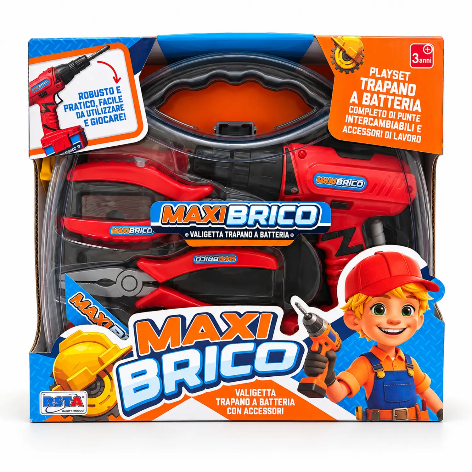 Valigetta Maxi Brico con Trapano Giocattolo per Bambini - RSTOYS - Professioni e mestieri