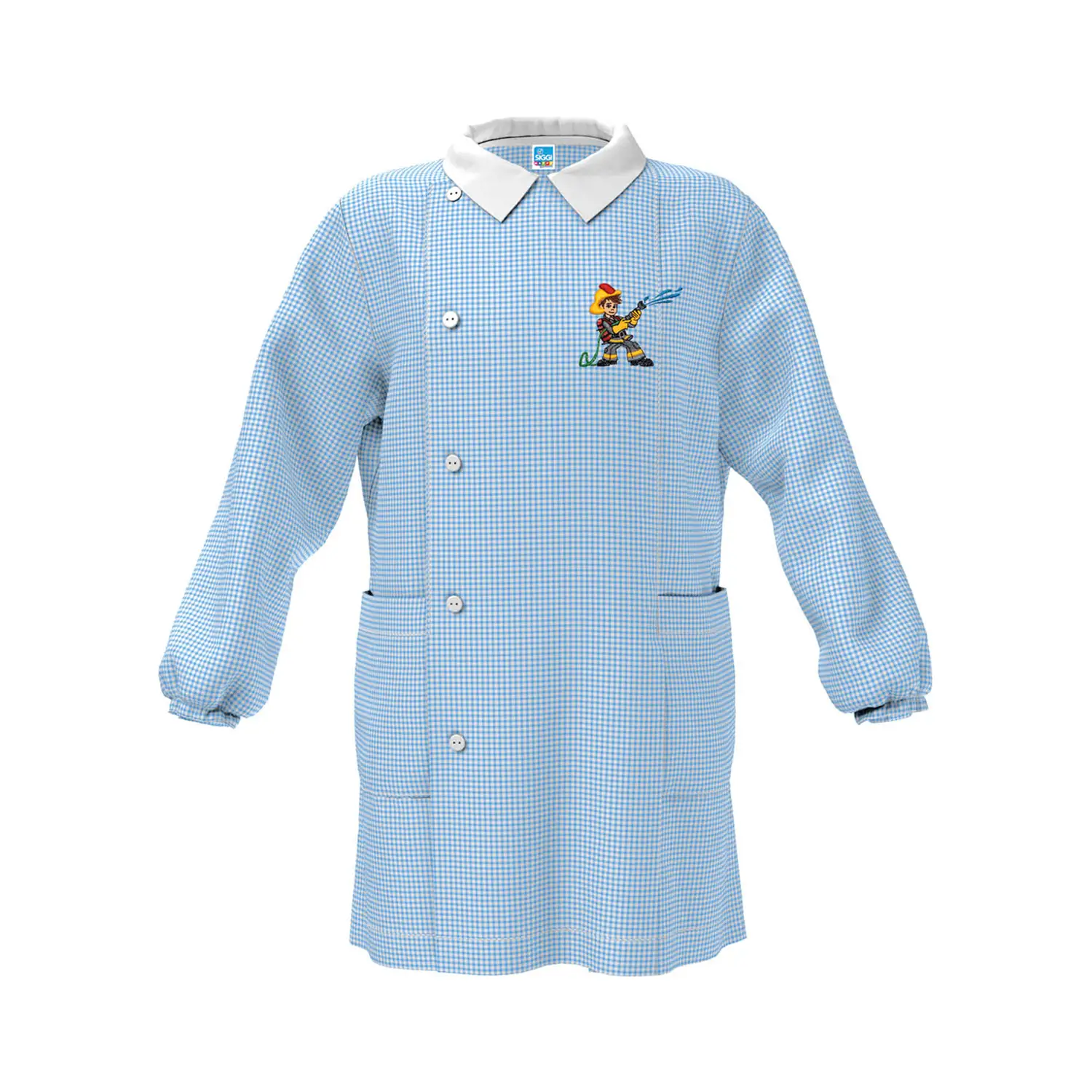 Grembiule Bambino Asilo Pompiere Quadrettato Azzurro 3 Anni - grembiuli scolastici