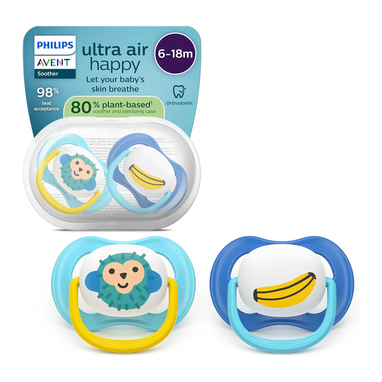 Ciuccio Philips Avent Ultra Air Collection 6-18M Scimmia/Banana - ciucci