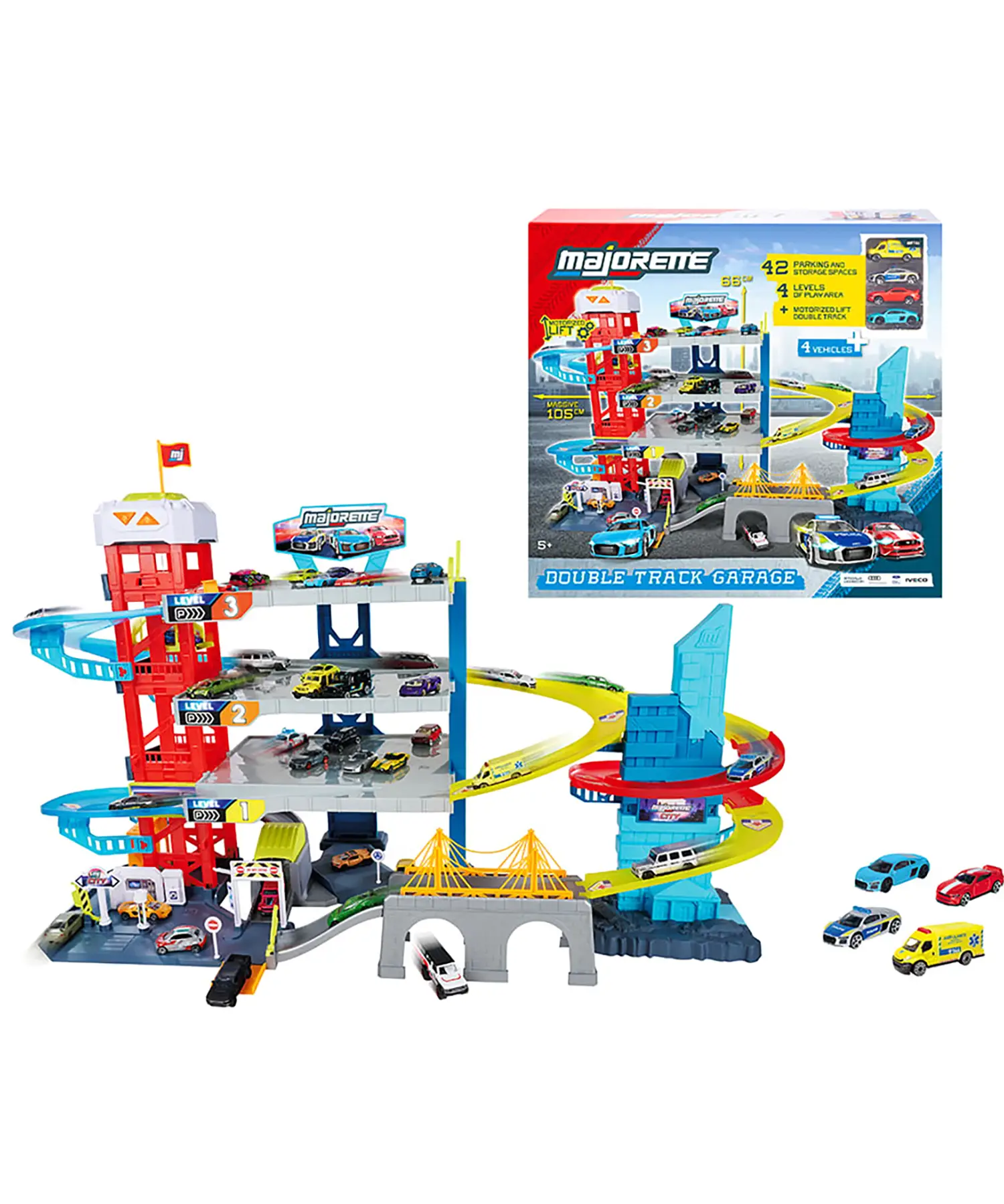 Double Track Garage Con 4 Auto Majorette - Veicoli, garage e piste