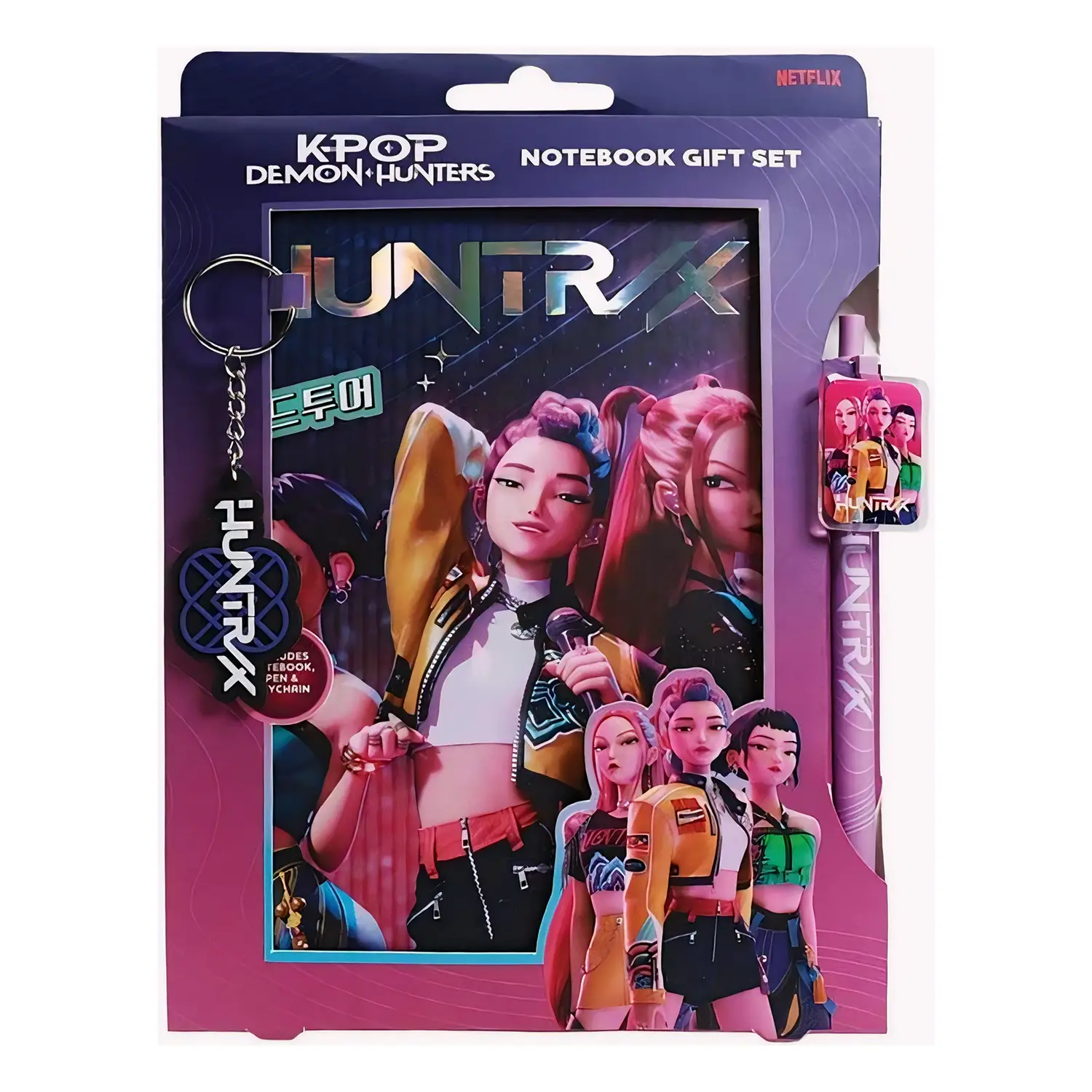 K-Pop Demon Hunters Quaderno con penna e portachiavi Huntrix - gadget