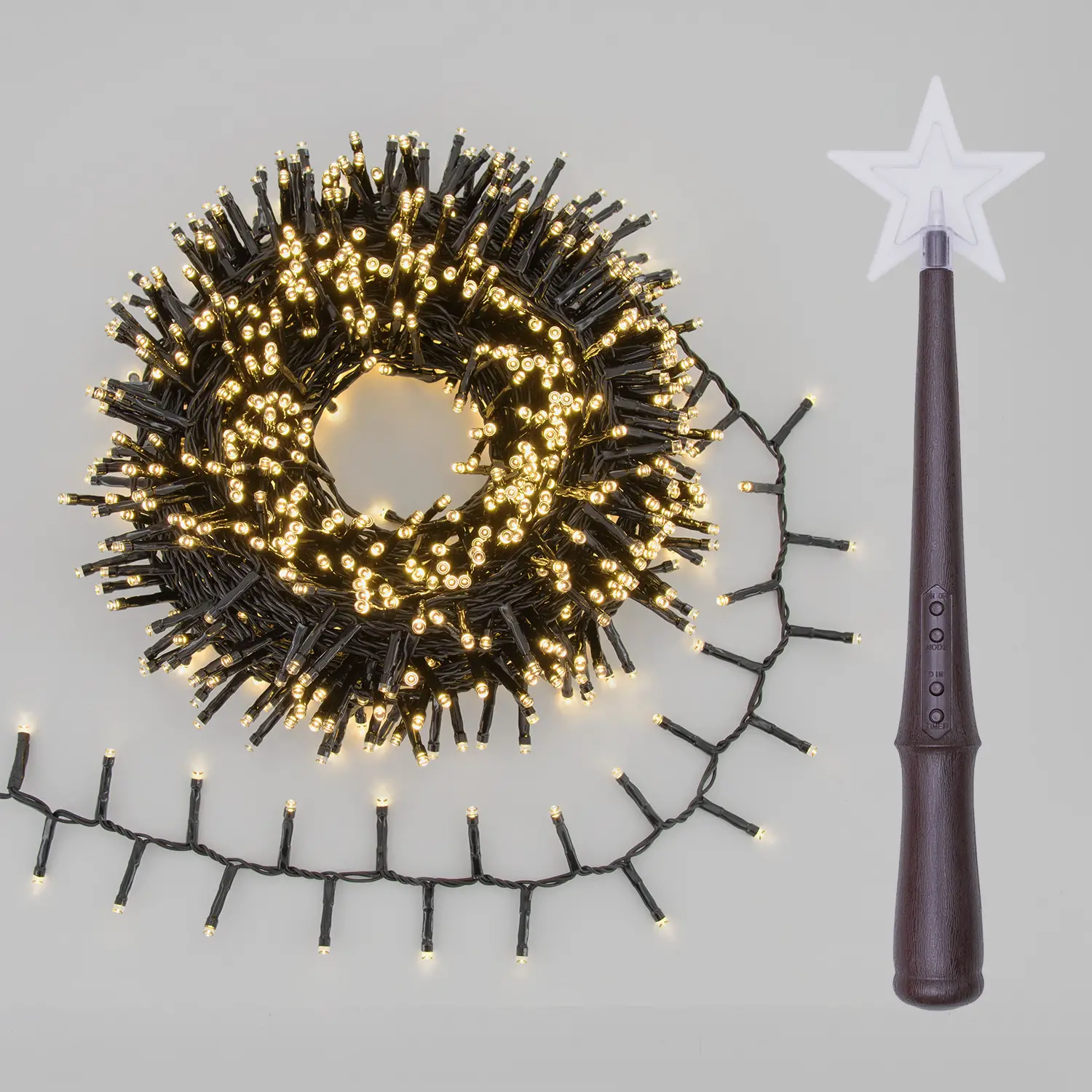 Catena Luminosa Natalizia MiniCluster 1000 LED Bianco Caldo 20 m con Bacchetta Magica - luci