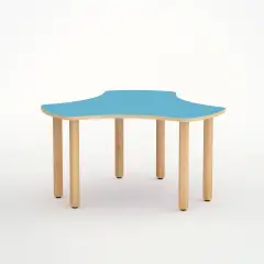 Tavolo Onda Esatondo H 52 Cm - Misura 2 - Blu Orizzonte Per Scuola Infanzia - Conforme CAM