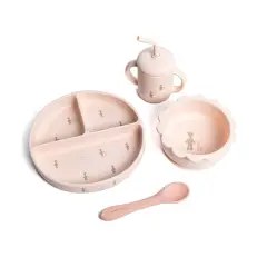 Bamboom Set Bimbo in Silicone Fawn Pink -Piatto Scodella Cucchiaio Bicchiere-